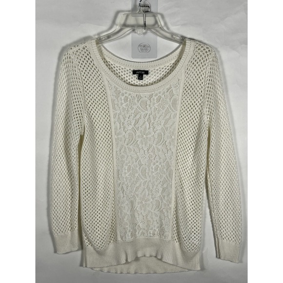 Apt. 9 Sweaters - Apt 9 Open Knit Crochet Lace Detail Pullover Soft Light-Weight Sweater Ivory Med